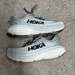 Hoka Men's Gray and White Cushioned Running Shoes